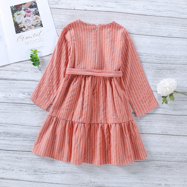 EW foreign trade children's wear 2021 spring and autumn new waist bow striped dress q531