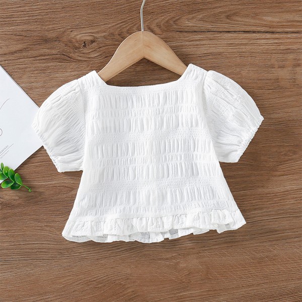 EW foreign trade children's 2021 summer new girls' French square neck short bubble sleeve top sy18