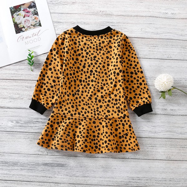 EW foreign trade children's wear 2021 autumn new girl fashion fashion leopard print contrast dress wcr62