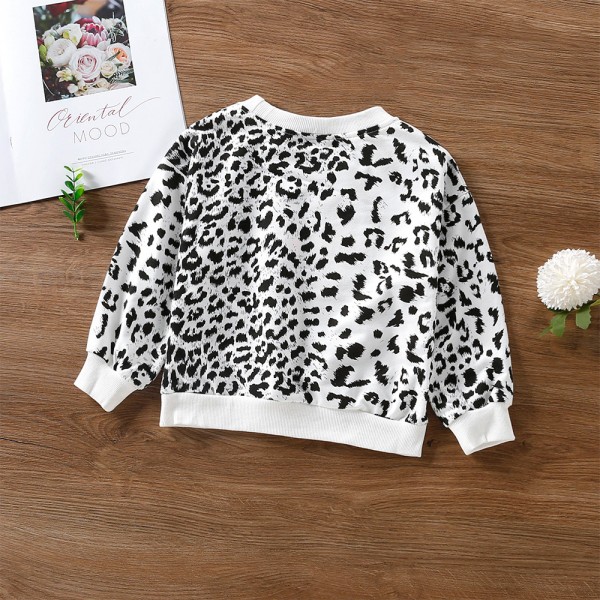 EW foreign trade children's wear 2021 autumn new fashion Korean leopard letter pattern T-shirt T54