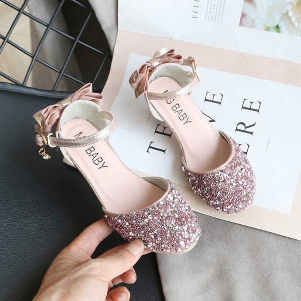 Girls' leather shoes 2020 new princess shoes crystal high heels little girl student performance shoes Korean children's shoes