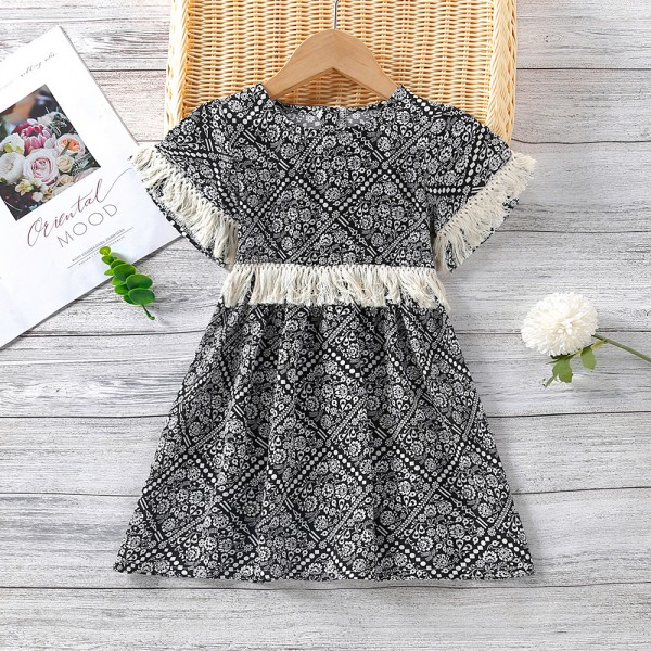 EW foreign trade children's wear 2021 summer new girls' National Romantic short sleeve dress q706