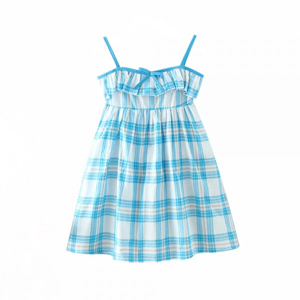 EW foreign trade children's wear 2021 summer new girls' holiday style lattice suspender vest dress q655