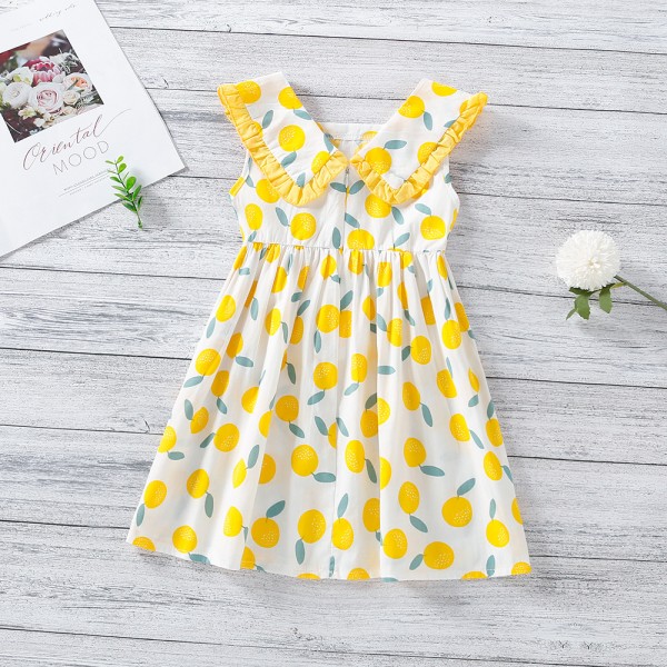 EW foreign trade children's clothing 2021 summer new girls' Lemon print vest princess skirt q639