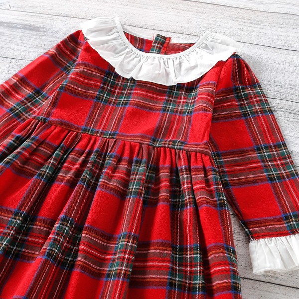 EW foreign trade children's wear 2021 autumn new girl's sweet Christmas doll collar Plaid Dress q534