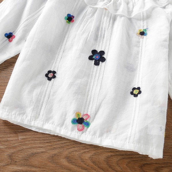 EW foreign trade children's wear 2021 autumn new color flower embroidered girl's cute shirt long sleeve T42