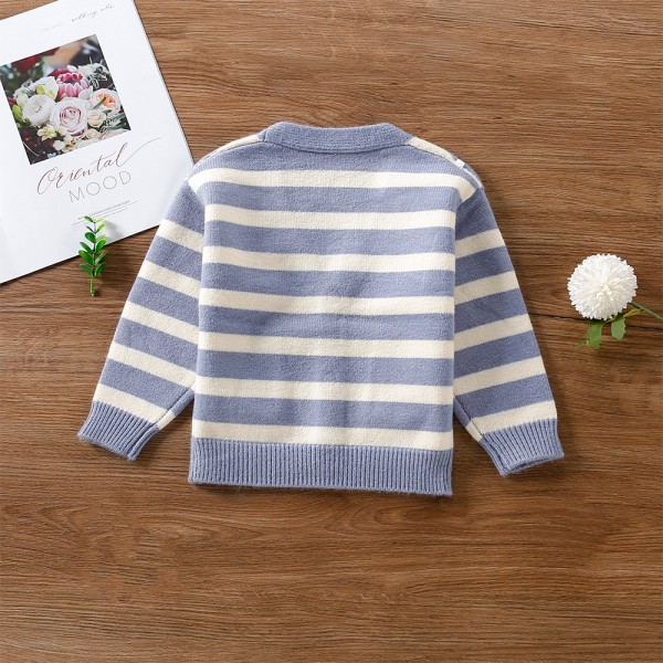 EW foreign trade children's wear 2021 autumn new girl fashion stripe cartoon pocket sweater cardigan mk21