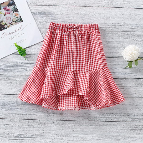 EW foreign trade children's clothing 2021 summer clothing new girl's foreign style lovely suspender Top + Plaid fishtail skirt tz261