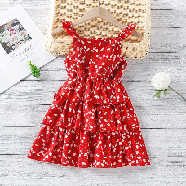 EW foreign trade children's wear 2021 summer new Korean drawstring one shoulder floral dress q699