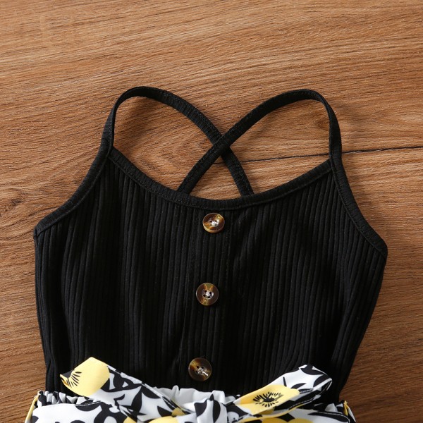 EW foreign trade children's wear 2021 summer new girls' wear bowknot floral suspender Jumpsuit k109