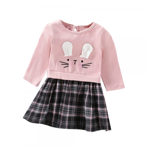 EW foreign trade children's wear 2021 spring and autumn new dress cute little ear Plaid Dress q115