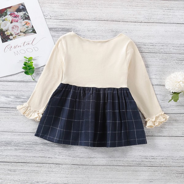 EW foreign trade children's wear girls' spring and autumn two bowknot Plaid long sleeve top q112