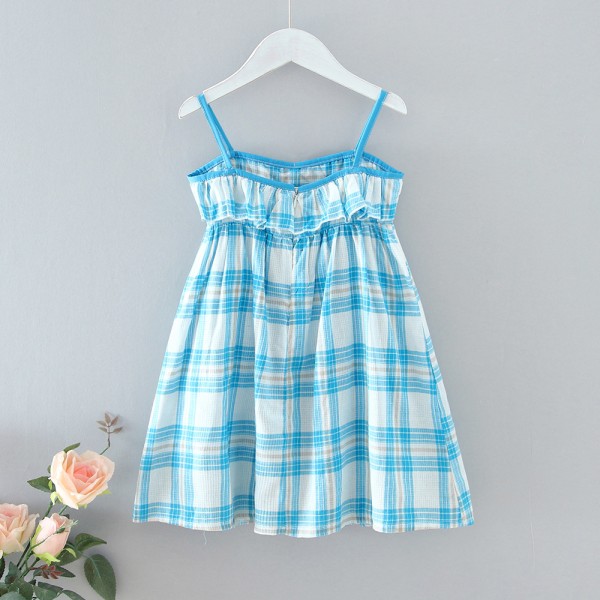 EW foreign trade children's wear 2021 summer new girls' holiday style lattice suspender vest dress q655