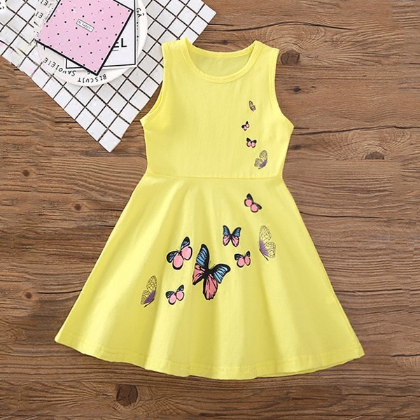 EW foreign trade children's wear 2021 summer new girls solid color vest butterfly print dress q634