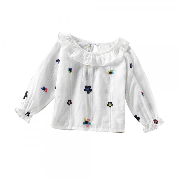 EW foreign trade children's wear 2021 autumn new color flower embroidered girl's cute shirt long sleeve T42