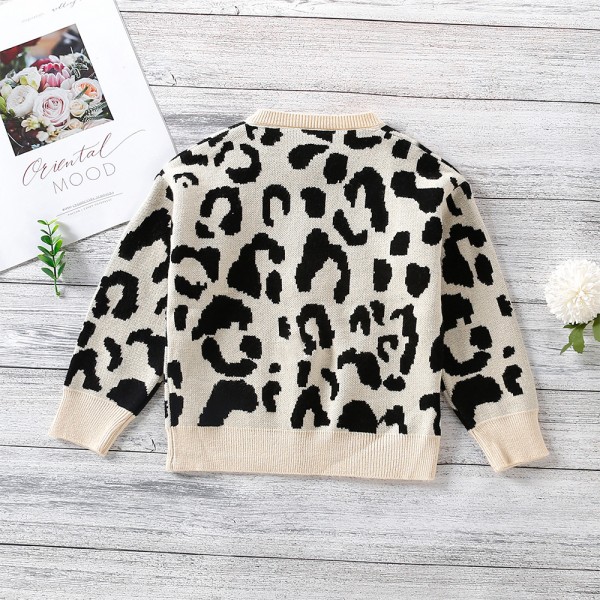 EW foreign trade children's wear autumn 2020 new girls' Korean leopard round neck cardigan mk11