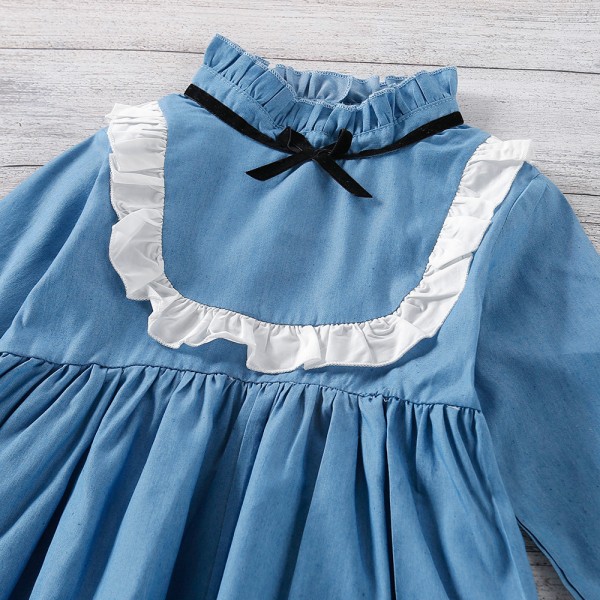 EW foreign trade children's wear 2021 autumn new girls' fashionable BOW LACE DRESS q604