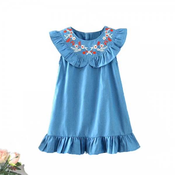 EW foreign trade children's wear 2021 summer new girls' sleeveless embroidered lace dress q646