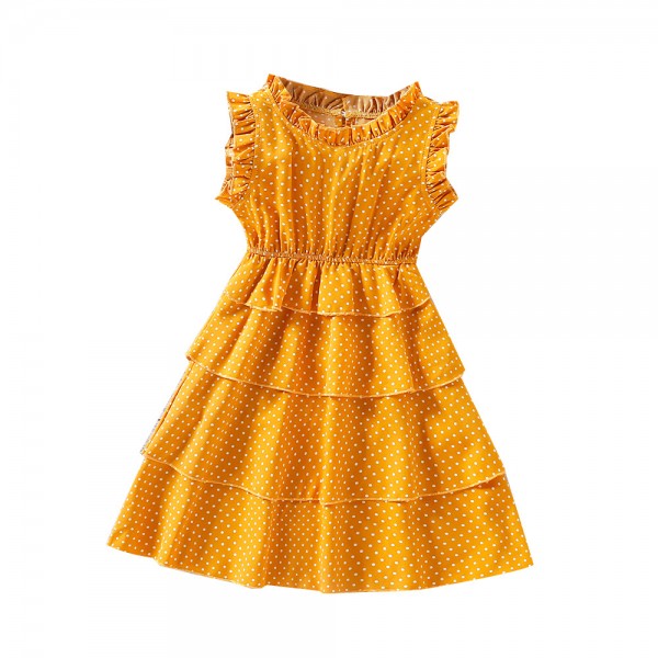 EW foreign trade children's clothing girls' company 2021 summer new dot multi-layer lace sleeveless dress q675