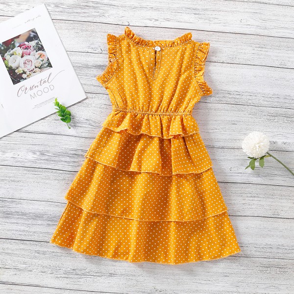 EW foreign trade children's clothing girls' company 2021 summer new dot multi-layer lace sleeveless dress q675
