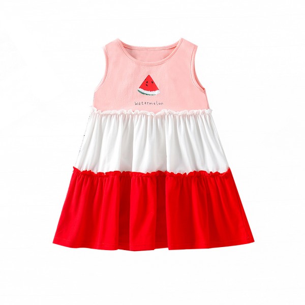 EW foreign trade children's clothing 2021 summer Korean girls cartoon vest splicing dress q648