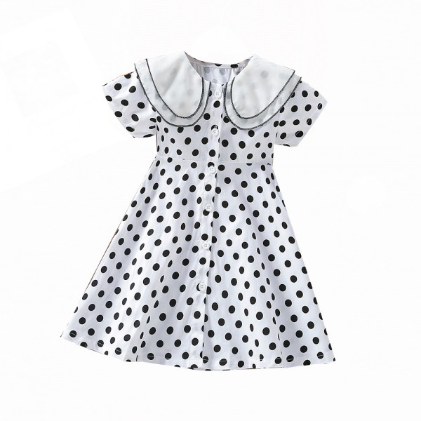 EW foreign trade children's wear 2021 summer new girls dot single breasted big Lapel elegant dress q183