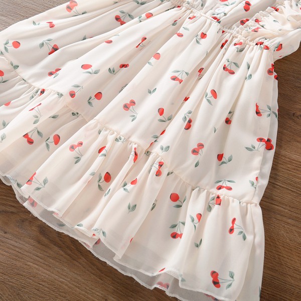 EW foreign trade children's Dress Girls' 2021 summer dress new Lace Waist cherry dress q676