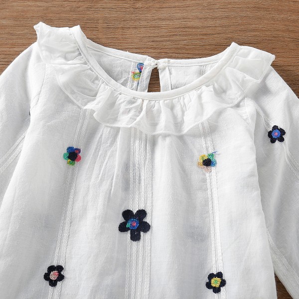 EW foreign trade children's wear 2021 autumn new color flower embroidered girl's cute shirt long sleeve T42