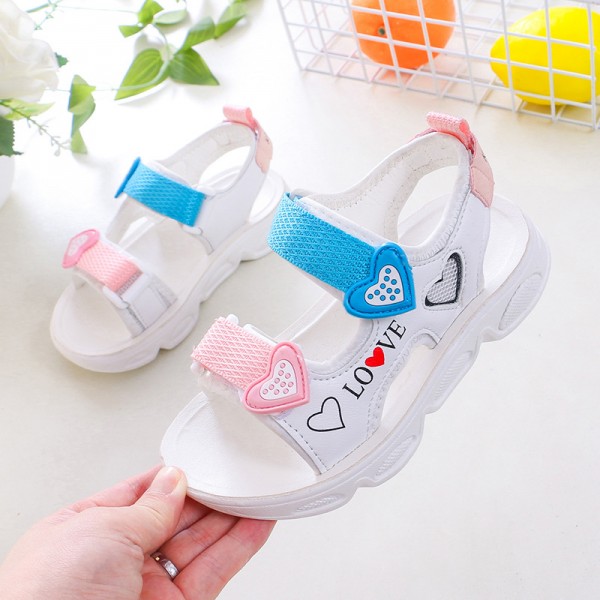 2021 summer women's leather leisure children's sandals Velcro beach shoes breathable children's shoes manufacturers wholesale