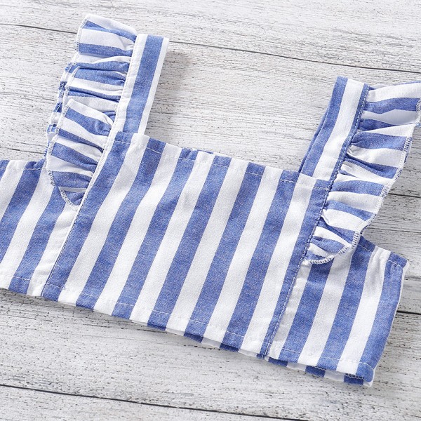 EW foreign trade children's 2021 summer new striped shoulder top + striped trousers two piece suit tz267