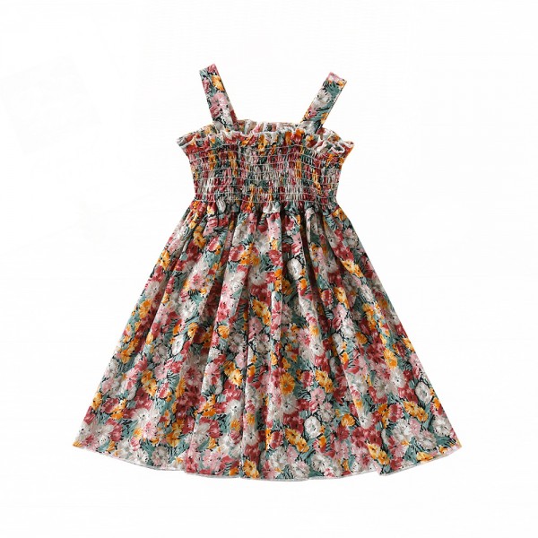 EW foreign trade children's wear 2021 summer new girls' wear floral suspender waist dress Q701