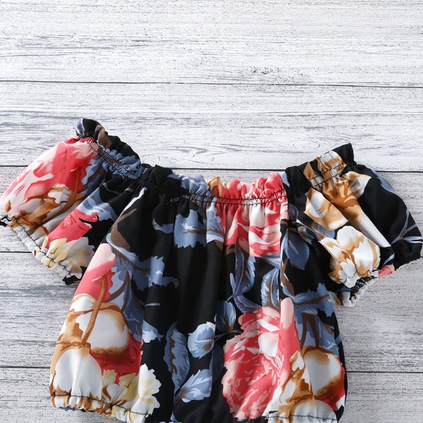 EW foreign trade children's wear 2021 summer new girls' printed Top + bow shorts two piece set tz277