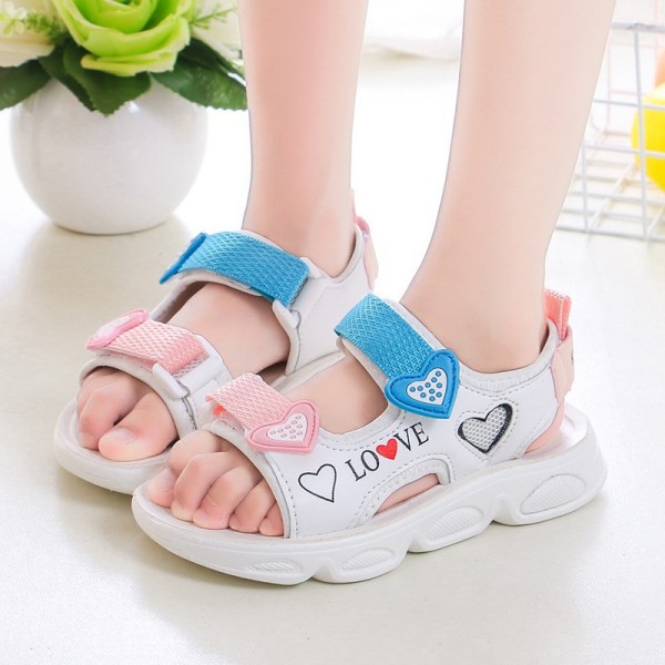 2021 summer women's leather leisure children's sandals Velcro beach shoes breathable children's shoes manufacturers wholesale