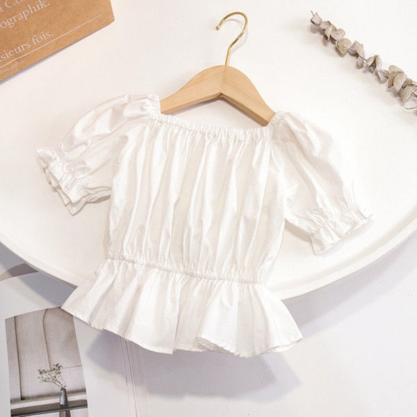 EW foreign trade children's wear 2021 summer new girls' solid short sleeve square collar small skirt shirt wb79