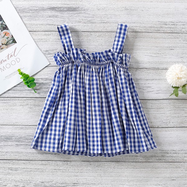 EW foreign trade children's 2021 summer new Plaid suspender top TZ01