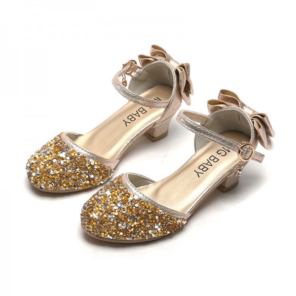 Girls' leather shoes 2020 new princess shoes crystal high heels little girl student performance shoes Korean children's shoes