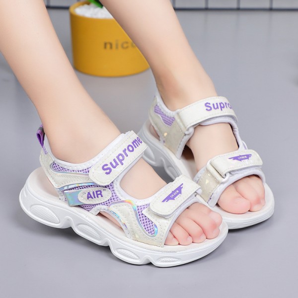 2021 summer women's leather casual children's sandals Velcro sandals breathable children's shoes