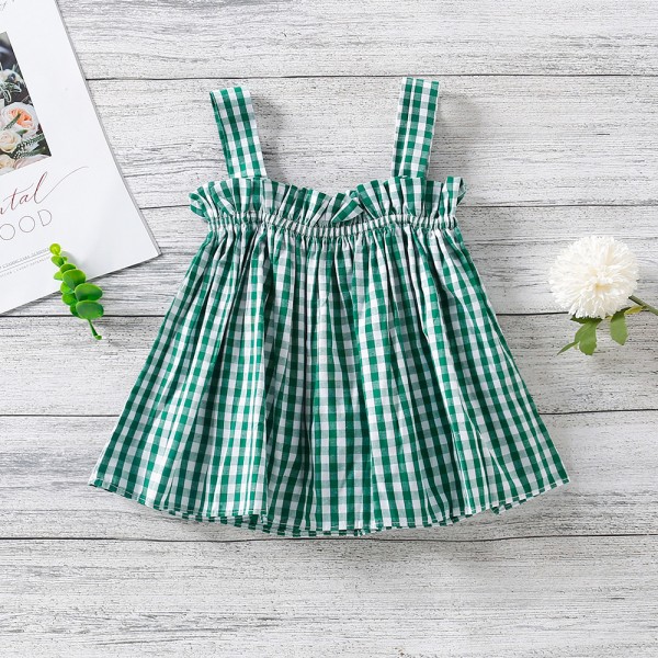 EW foreign trade children's 2021 summer new Plaid suspender top TZ01