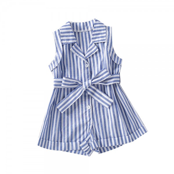 EW foreign trade children's wear 2021 summer new girls' striped vest bow belt Jumpsuit K105