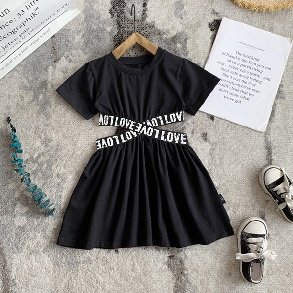 EW foreign trade children's wear 2021 summer new girls' open waist letter lace dress q996-8