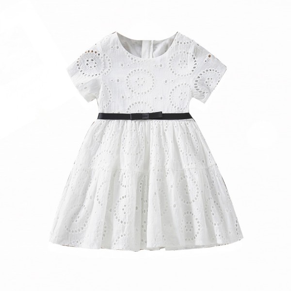 EW foreign trade children's wear 2021 summer wear new white hollow out embroidered girl's dress q711