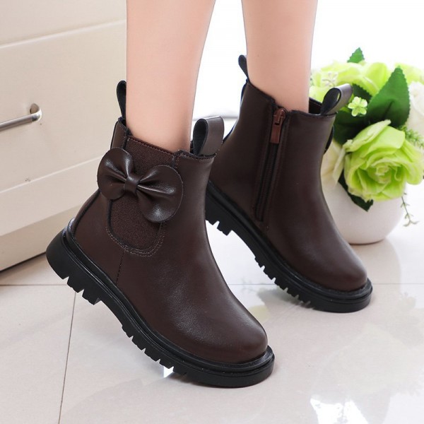 Spot Zhenyi 2020 winter women's leather casual shoes side zipper single boots anti slip children's leather boots factory wholesale