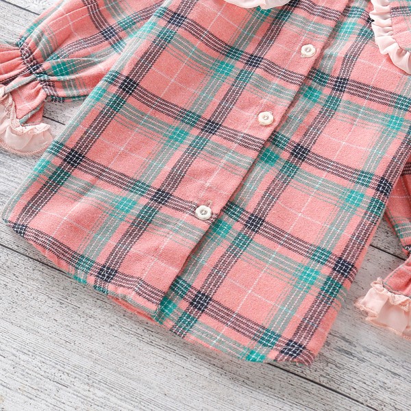 EW foreign trade children's Plaid Shirt 2021 spring and autumn girl's sweet pink baby collar shirt T191