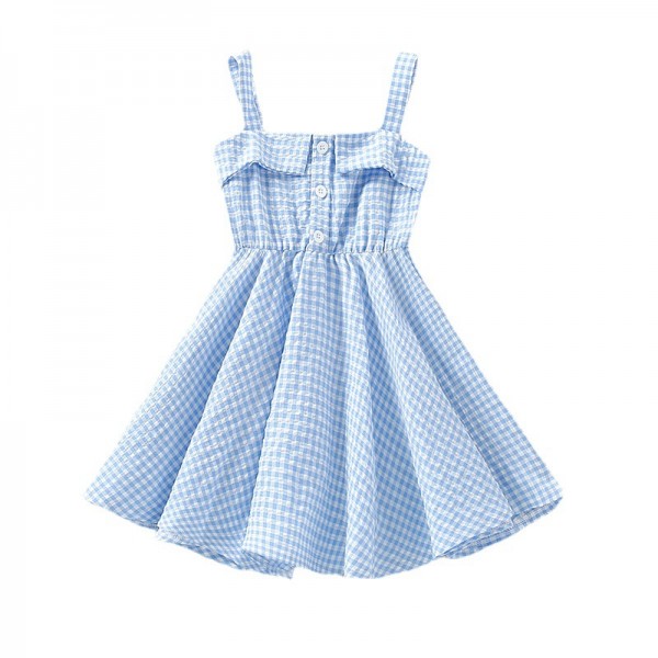 EW foreign trade children's 2021 summer new Korean sling slim Plaid Dress q649-1