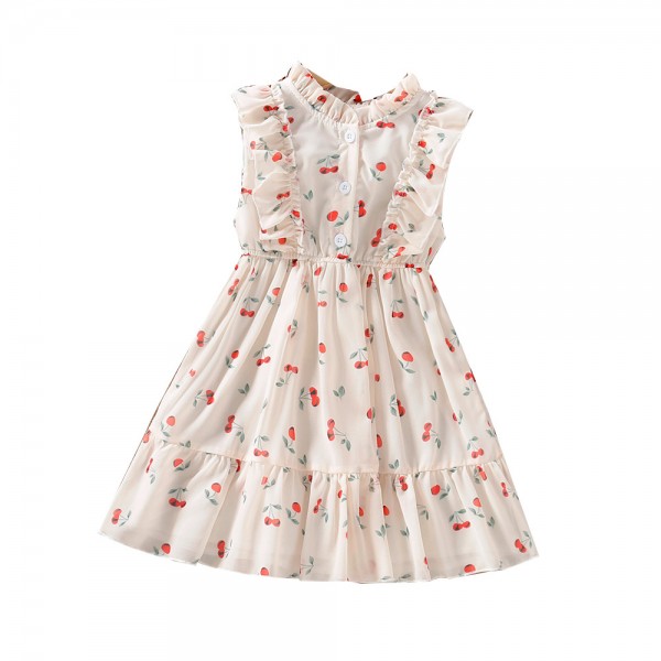 EW foreign trade children's Dress Girls' 2021 summer dress new Lace Waist cherry dress q676