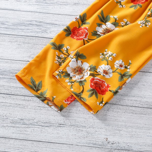 EW foreign trade children's wear 2021 summer wear new girl's European and American style printed off shoulder one piece wide leg pants k114