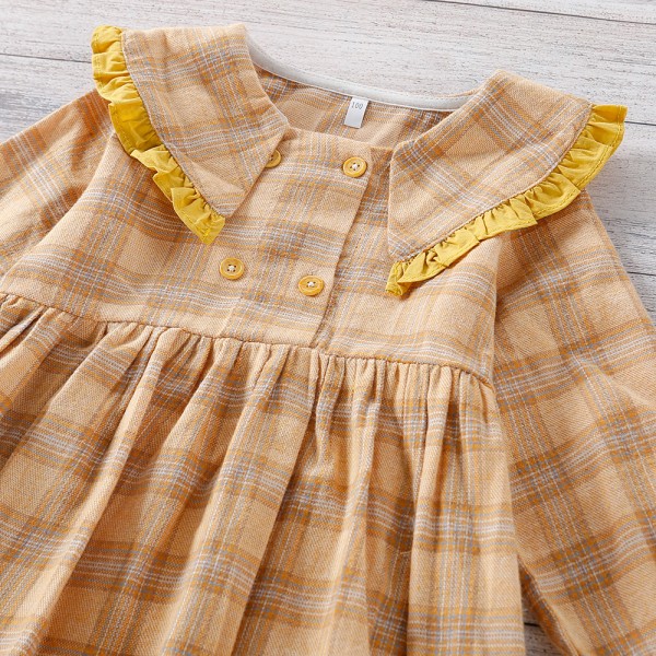 EW foreign trade children's wear: new autumn girls' big Lapel Long Sleeve Plaid Dress q503-537