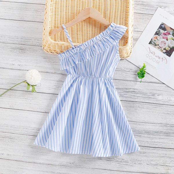 EW foreign trade children's 2021 summer new girls' Strapless suspender striped dress q637
