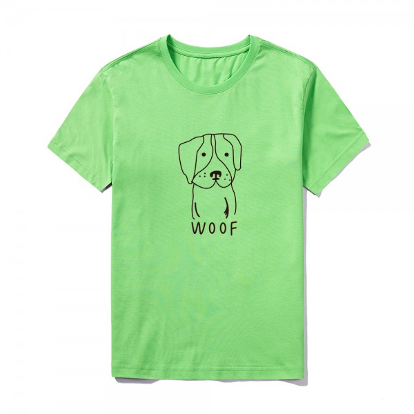 2021 summer group building logo customized short sleeve top large round neck solid color Cute Dog Print T-shirt