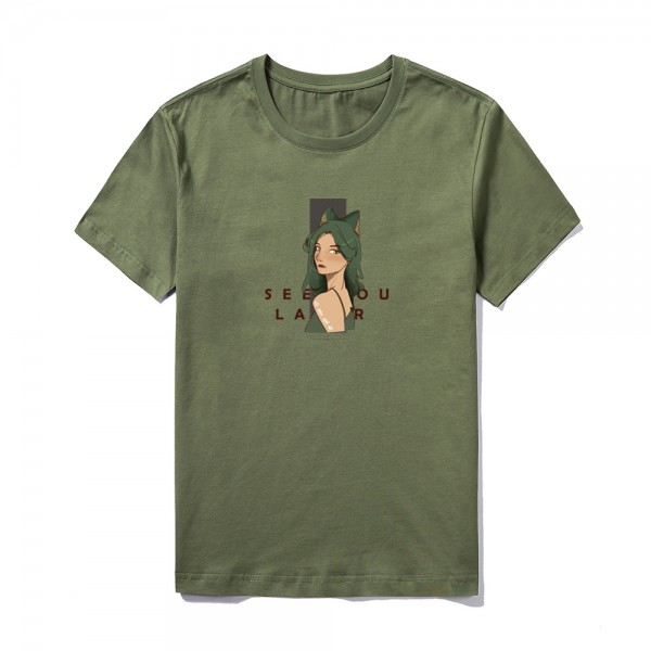2021 summer Amazon logo custom short sleeve top large round neck solid fox girl print T-shirt